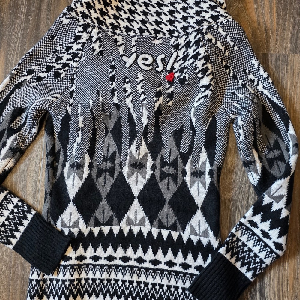 Desigual Womens Susana Mixed Pattern Zip Shawl Collar Cardigan S Heart - Picture 13 of 13